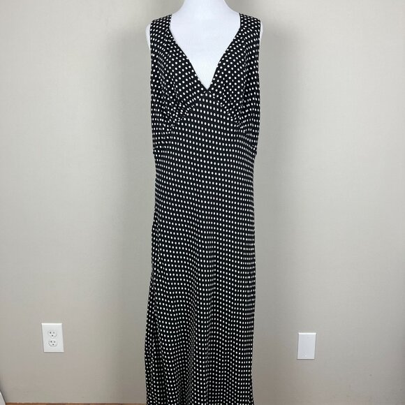 Reformation Beauden Midi Dress Womens 1X Black Polka Caviar Dot Ruched Crepe NEW - Picture 1 of 16